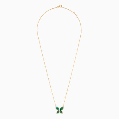18K Yellow Gold Butterfly Necklace with Malachite and Natural Diamonds – Mosaic Collection