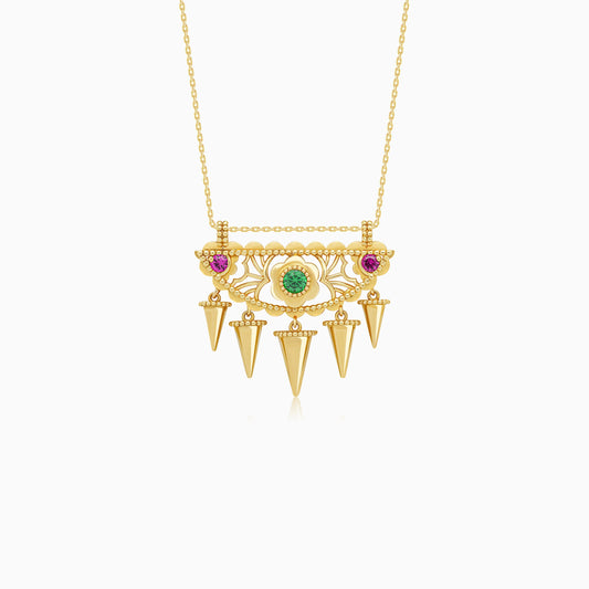 Traditional 18K Yellow Gold Necklace with Artificial Stones - Shnaf Collection