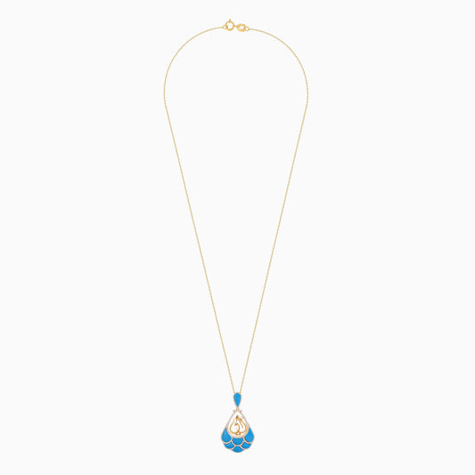 18K Yellow Gold Necklace with 'Mother' Centerpiece, Adorned with Turquoise and Natural Diamonds