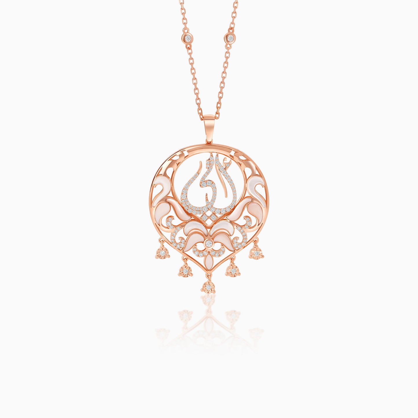 18K Rose Gold Mother Necklace with Mother of Pearl and Natural Diamonds