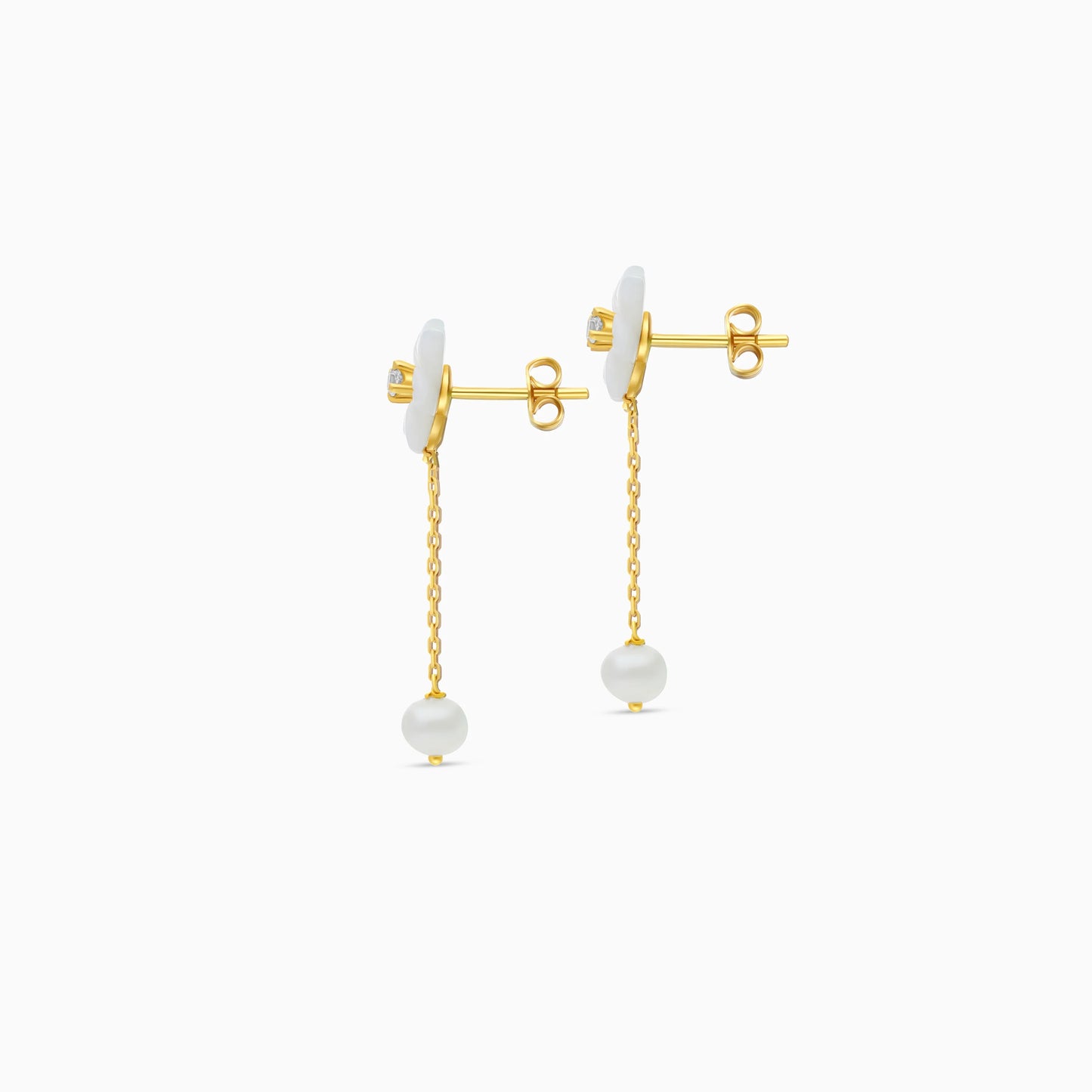 Earrings 18K Gold with Mother of Pearls & Dangling Pearls