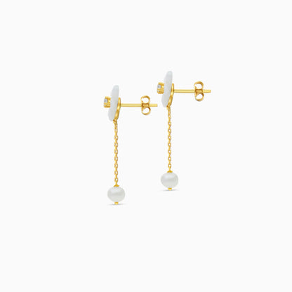 Earrings 18K Gold with Mother of Pearls & Dangling Pearls