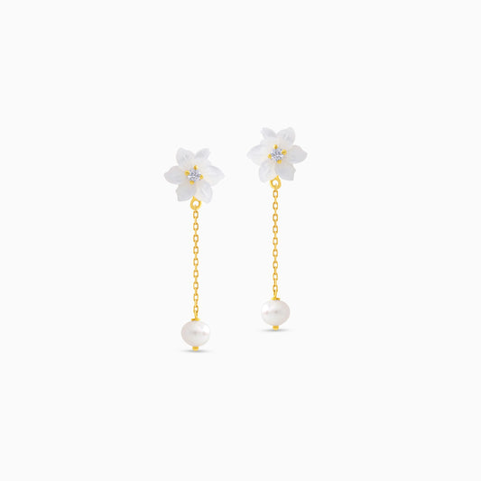 Earrings 18K Gold with Mother of Pearls & Dangling Pearls