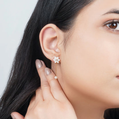 Earrings 18K Gold with Mother of Pearls & Dangling Pearls