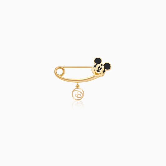 Disney- Mickey & Friends- 18 KT Yellow Gold- Mickey face & Disney logo- Baby Brooch with  Enamel