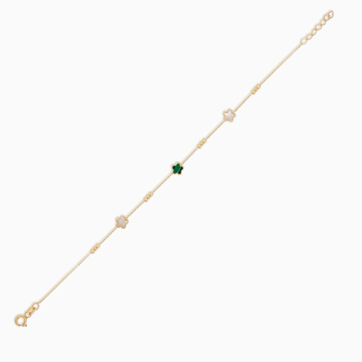 18K Yellow Gold Flower Bracelet with Mother of Pearl and Malachite – Eclat Collection