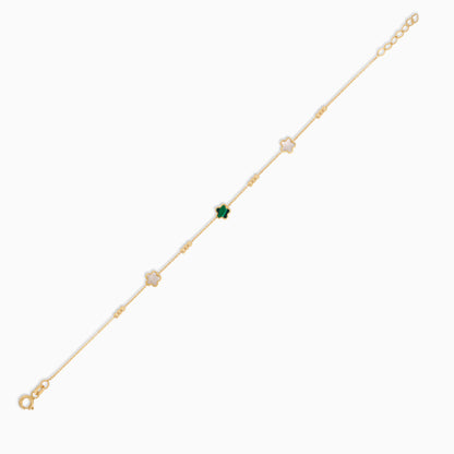 18K Yellow Gold Flower Bracelet with Mother of Pearl and Malachite – Eclat Collection