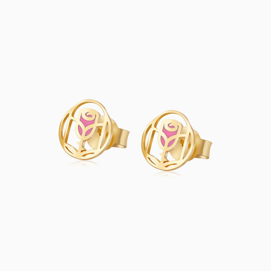 Disney Princess-Belle- Logo Earrings- 18 KT Yellow Gold with Enamel