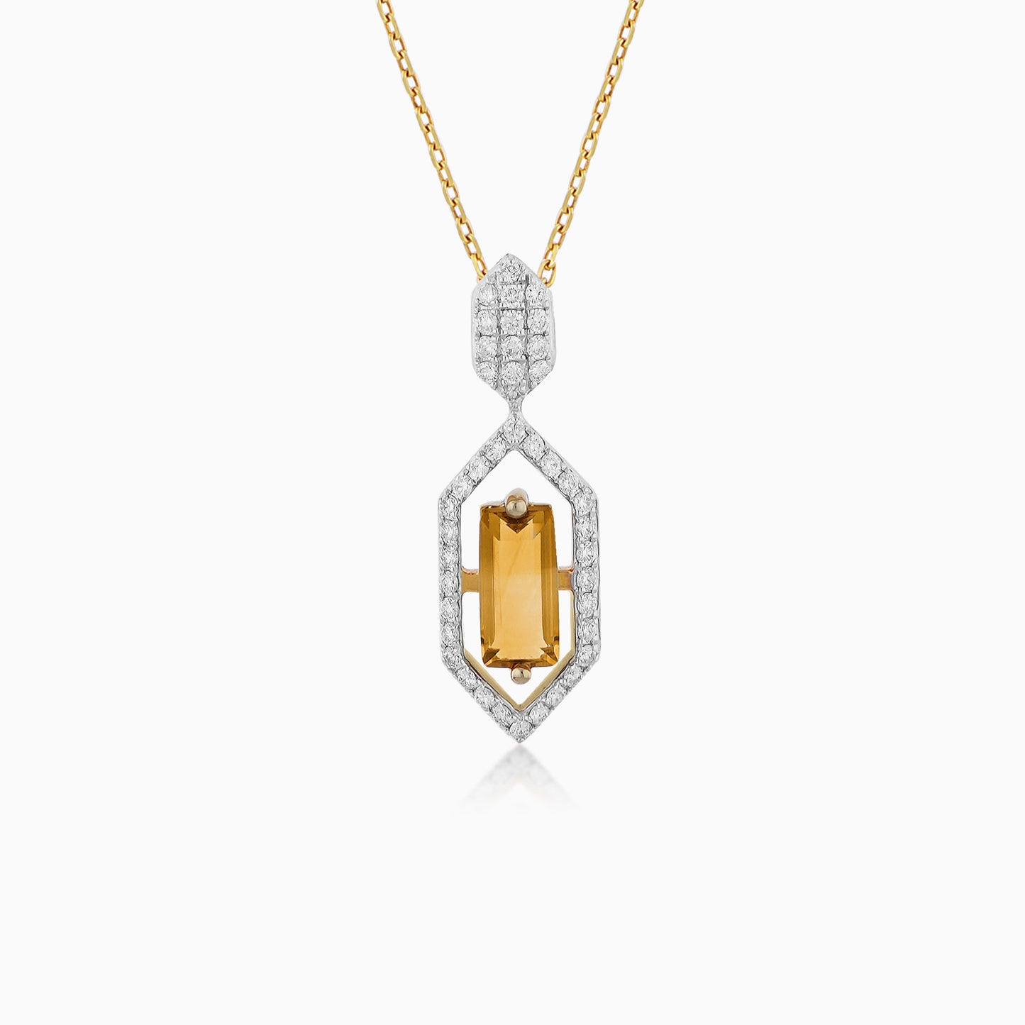 Radiant 18K Yellow Gold Necklace with Diamond and Citrine – Rabiya Collection
