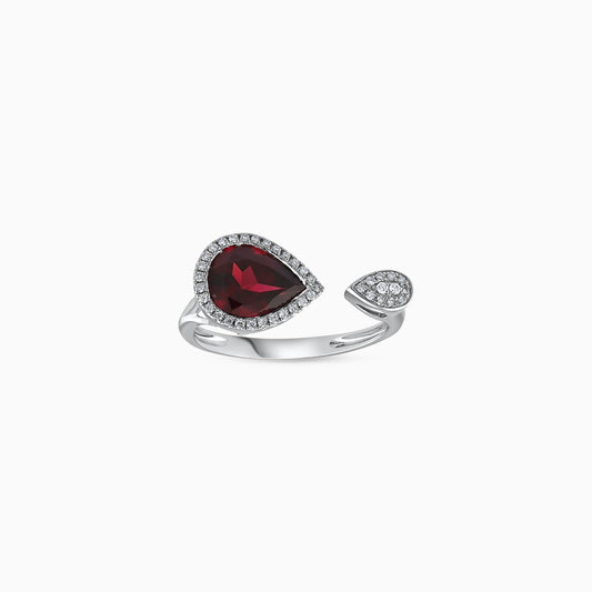 18K White Gold Ring with Garnet and Diamonds - Rabiya Collection