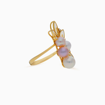 18K Yellow Gold Ring with Diamonds & Pearls – Danah Collection