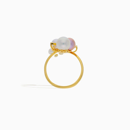 18K Yellow Gold Ring with Diamonds & Pearls – Danah Collection