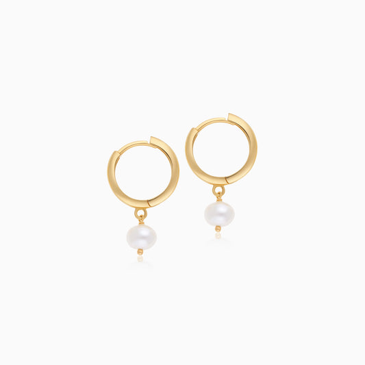 18k Gold Hoop Earrings with Pearl | Danah Collection