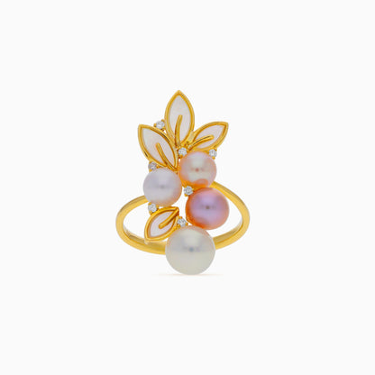 18K Yellow Gold Ring with Diamonds & Pearls – Danah Collection