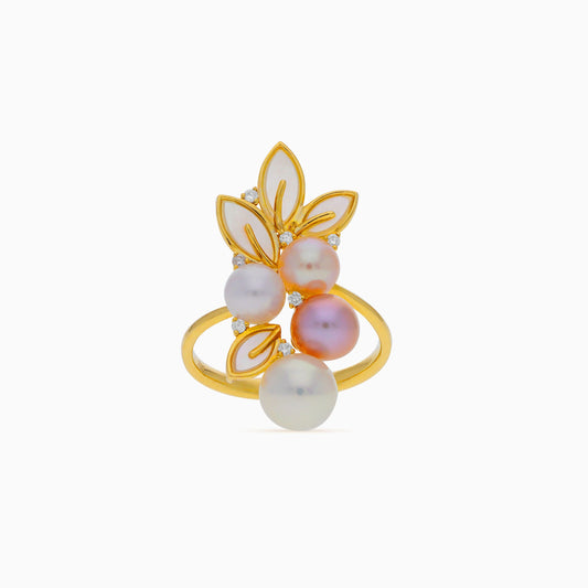 18K Yellow Gold Ring with Diamonds & Pearls – Danah Collection