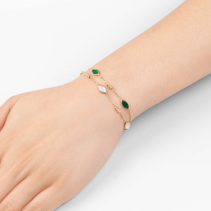 18K Yellow Gold Double-Layer Oval Bracelet with Mother of Pearl and Malachite – Eclat Collection