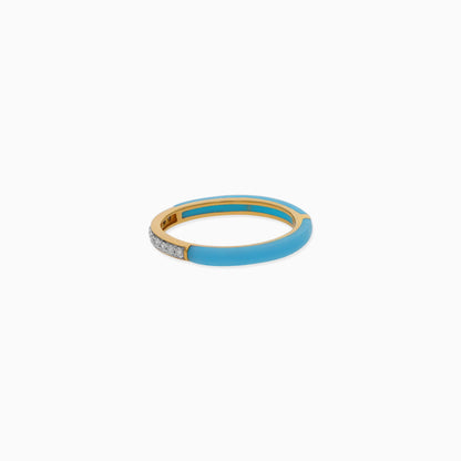 18k Yellow Gold Ring with Diamonds and Turquoise Ceramic