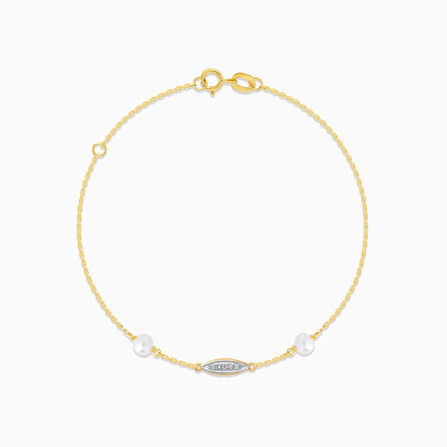 18K Yellow Gold Diamond and Twin Pearl Linear Bracelet - Danah Diamond Collection