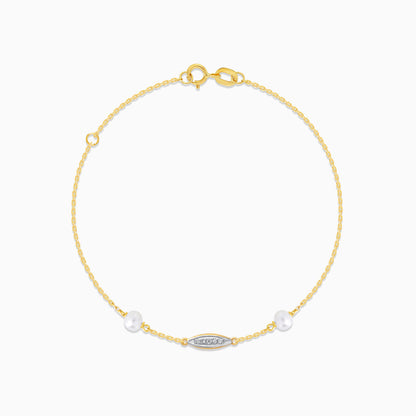 18K Yellow Gold Diamond and Twin Pearl Linear Bracelet - Danah Diamond Collection