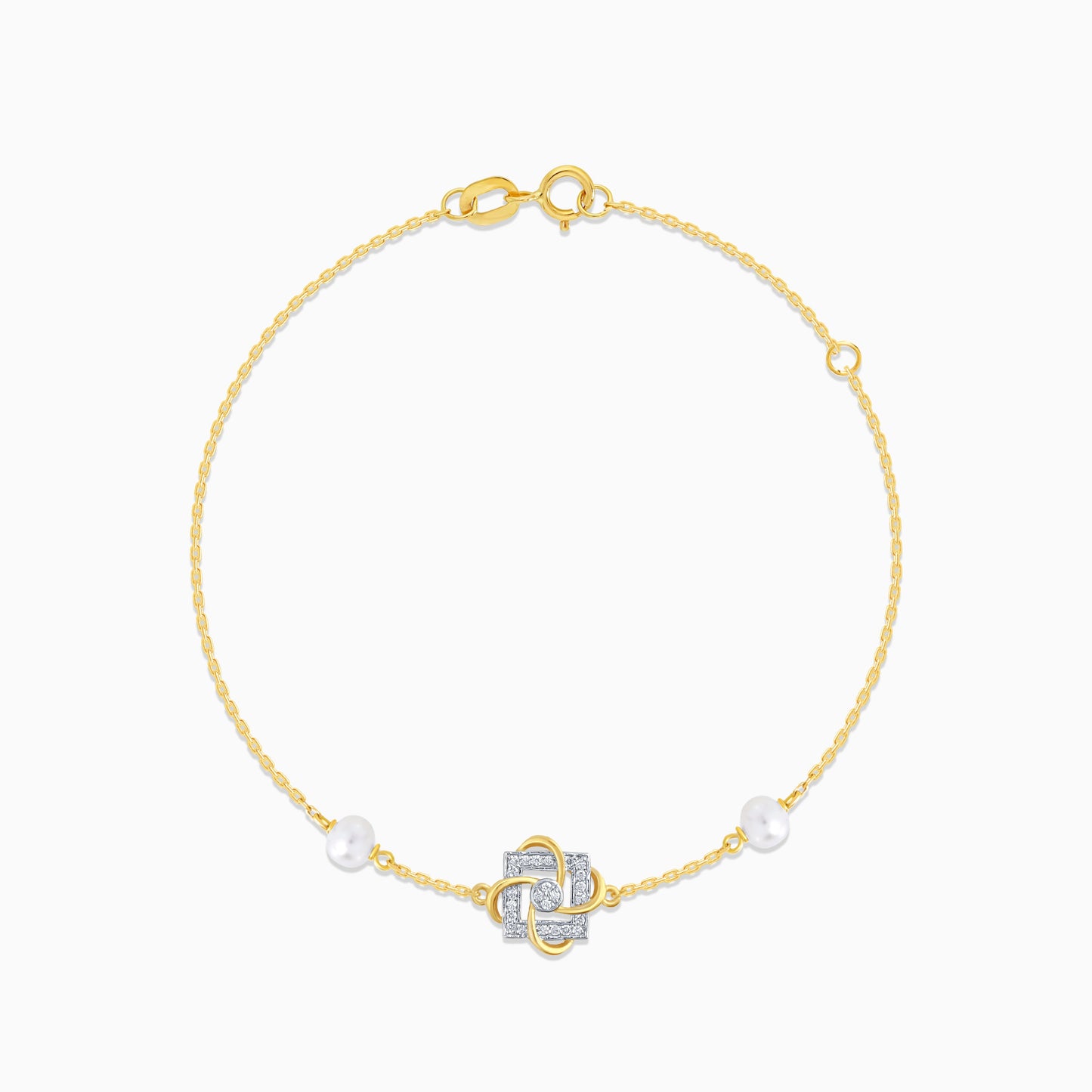 18K Yellow Gold Interlocking Square Diamond and Twin Pearl Bracelet - Danah Diamond Collection