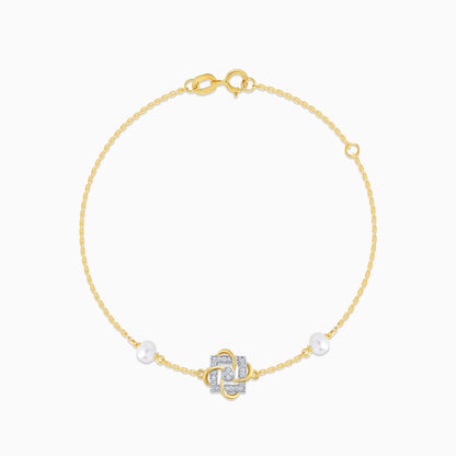 18K Yellow Gold Interlocking Square Diamond and Twin Pearl Bracelet - Danah Diamond Collection