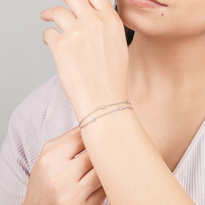 18k white gold 2 layer bracelet decorated with Round Brilliant natural diamond stones