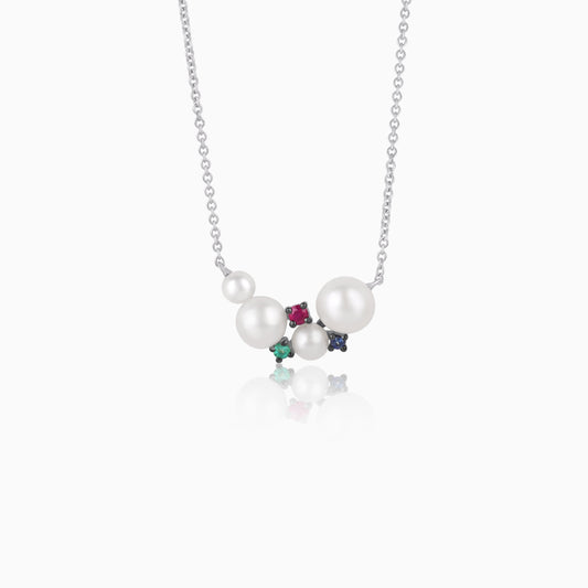 18k white gold Necklace decorated with pearls and gemstones | danah collection