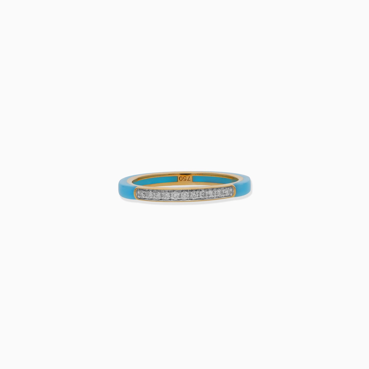 18k Yellow Gold Ring with Diamonds and Turquoise Ceramic