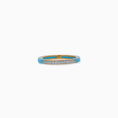 18k Yellow Gold Ring with Diamonds and Turquoise Ceramic