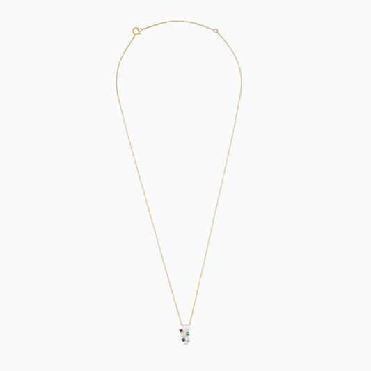 18k yellow gold Chain With dangling pearls, natural diamonds, emerald,blue sapphire and ruby Gemstones Pendant | danah collection