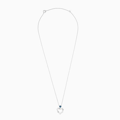 18k white gold chain with heart-shaped pendant decorated with pearls, natural diamond and natural Swiss blue Topaz stones | danah collection