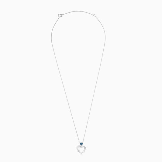 18k white gold chain with heart-shaped pendant decorated with pearls, natural diamond and natural Swiss blue Topaz stones | danah collection