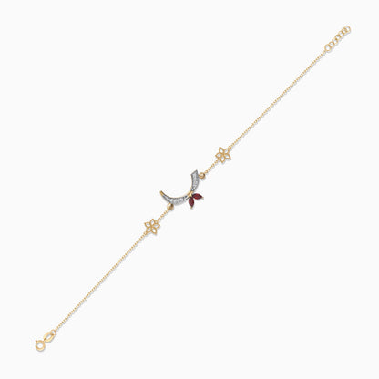 18K Yellow Gold Arabic Letter 'Raa' Bracelet with Diamonds & Red Garnet | Horoufi Diamond Collection