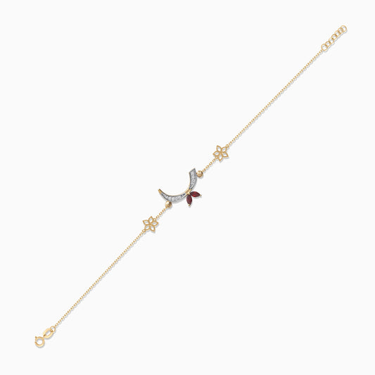 18k yellow gold bracelet with letter " Raa " in Arabic decorated with natural diamond and red garnet from Horofee collection