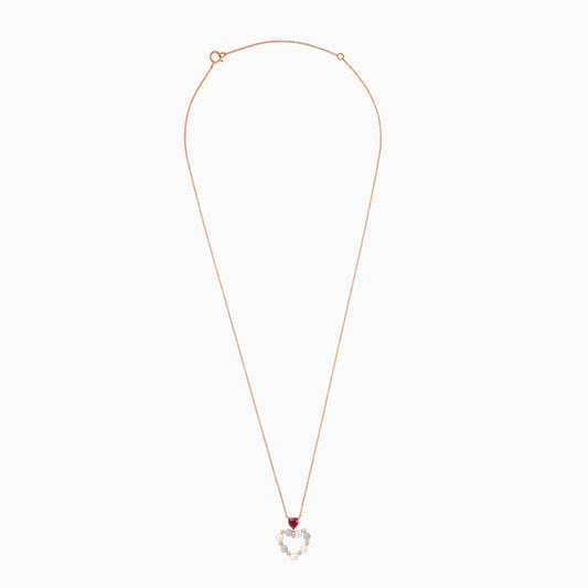 18k rose gold chain with heart-shaped pendant decorated with pearls & natural diamond and ruby | Danah