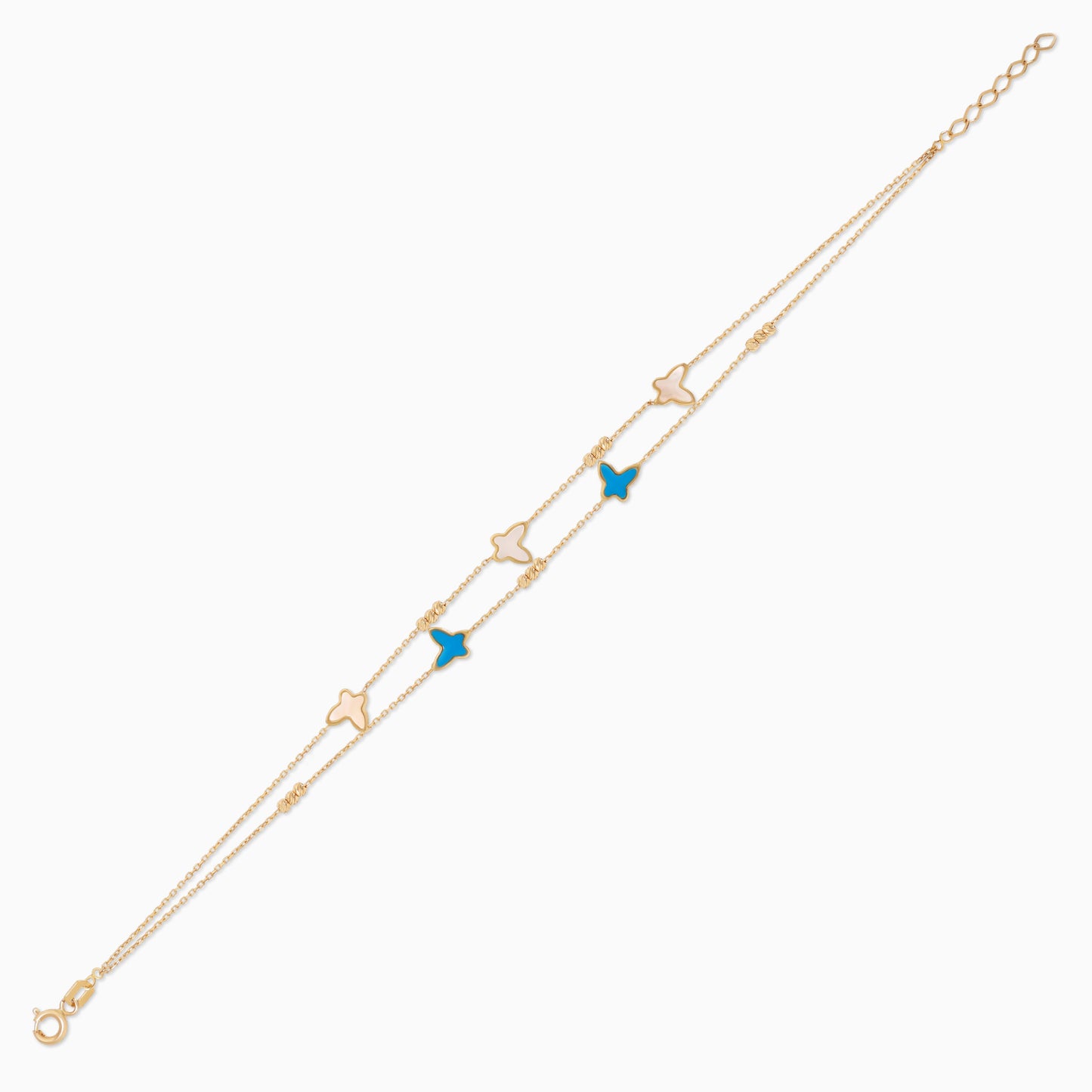 18K Yellow Gold Double-Layer Butterfly Bracelet with Mother of Pearl and Turquoise – Eclat Collection