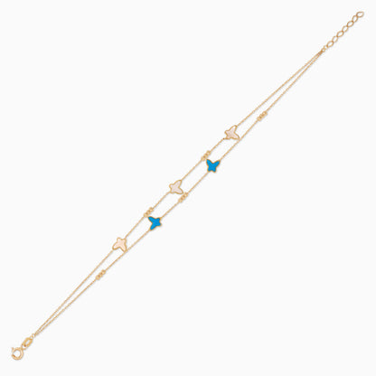18K Yellow Gold Double-Layer Butterfly Bracelet with Mother of Pearl and Turquoise – Eclat Collection