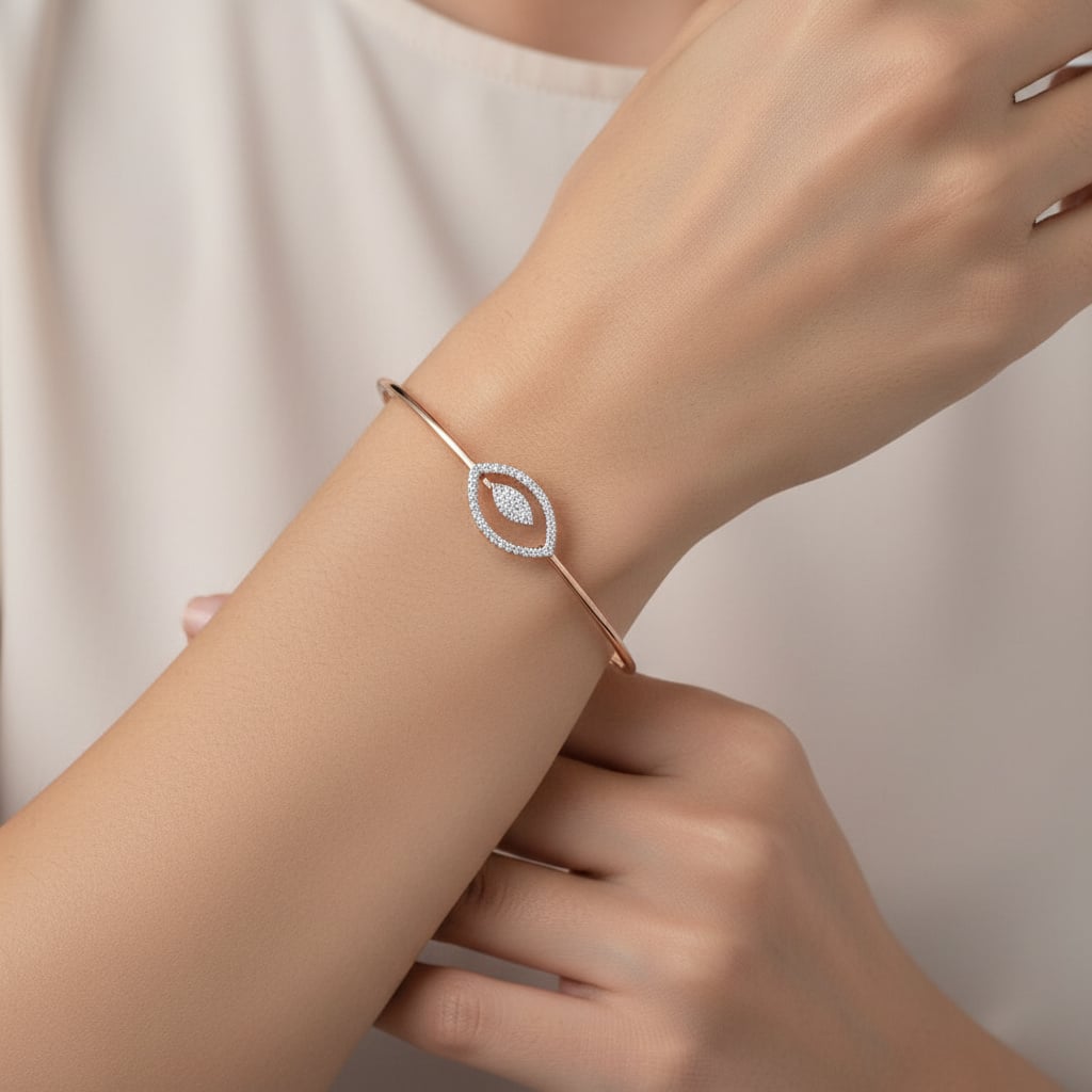 Ada Oval Bangle in 18k Rose Gold with Natural Diamond | Ada Collection