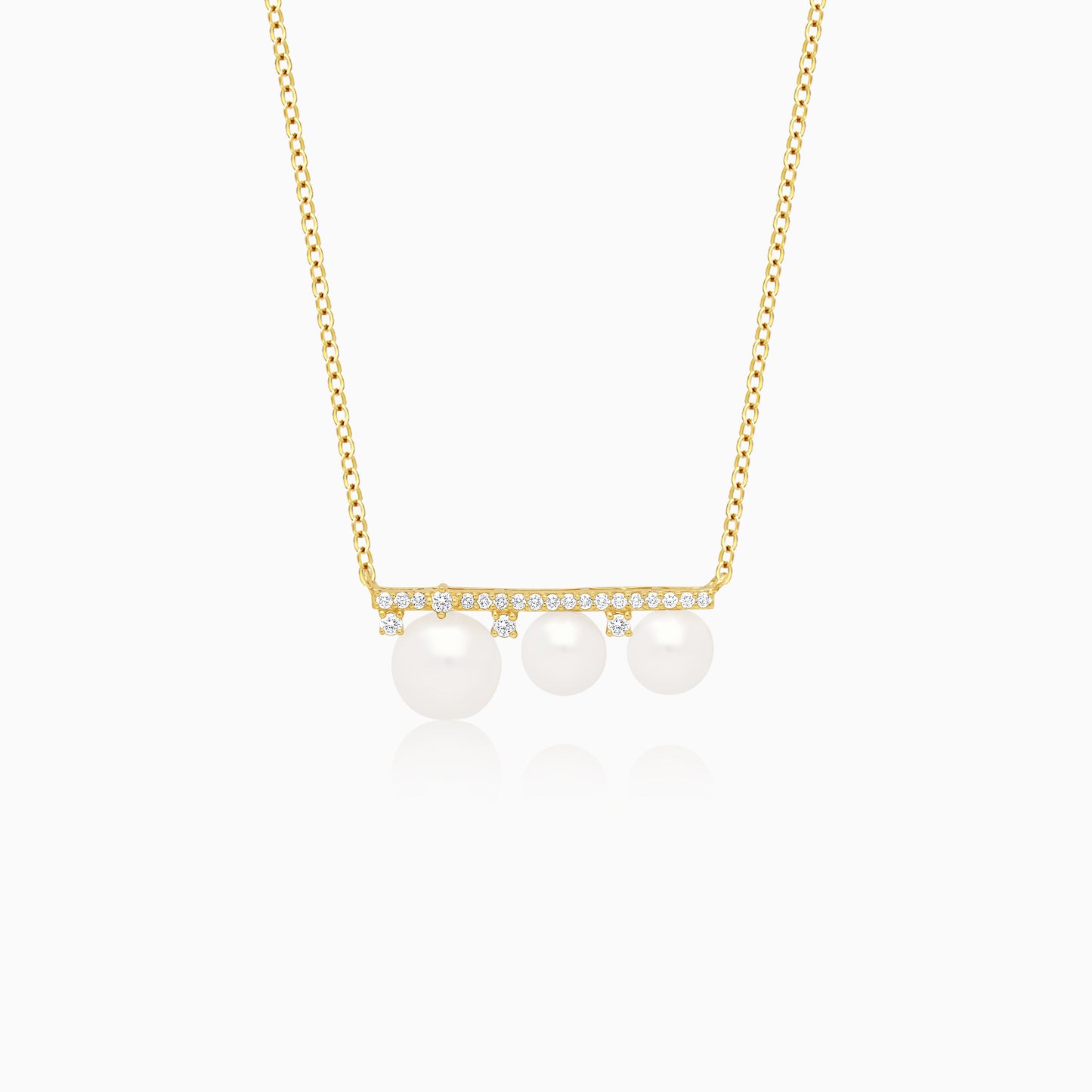 18k yellow necklace decorated with natural diamond and multiple sizes of pearls | Danah collection