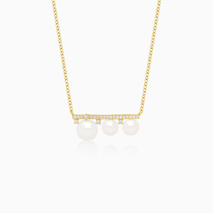 18k yellow necklace decorated with natural diamond and multiple sizes of pearls | Danah collection