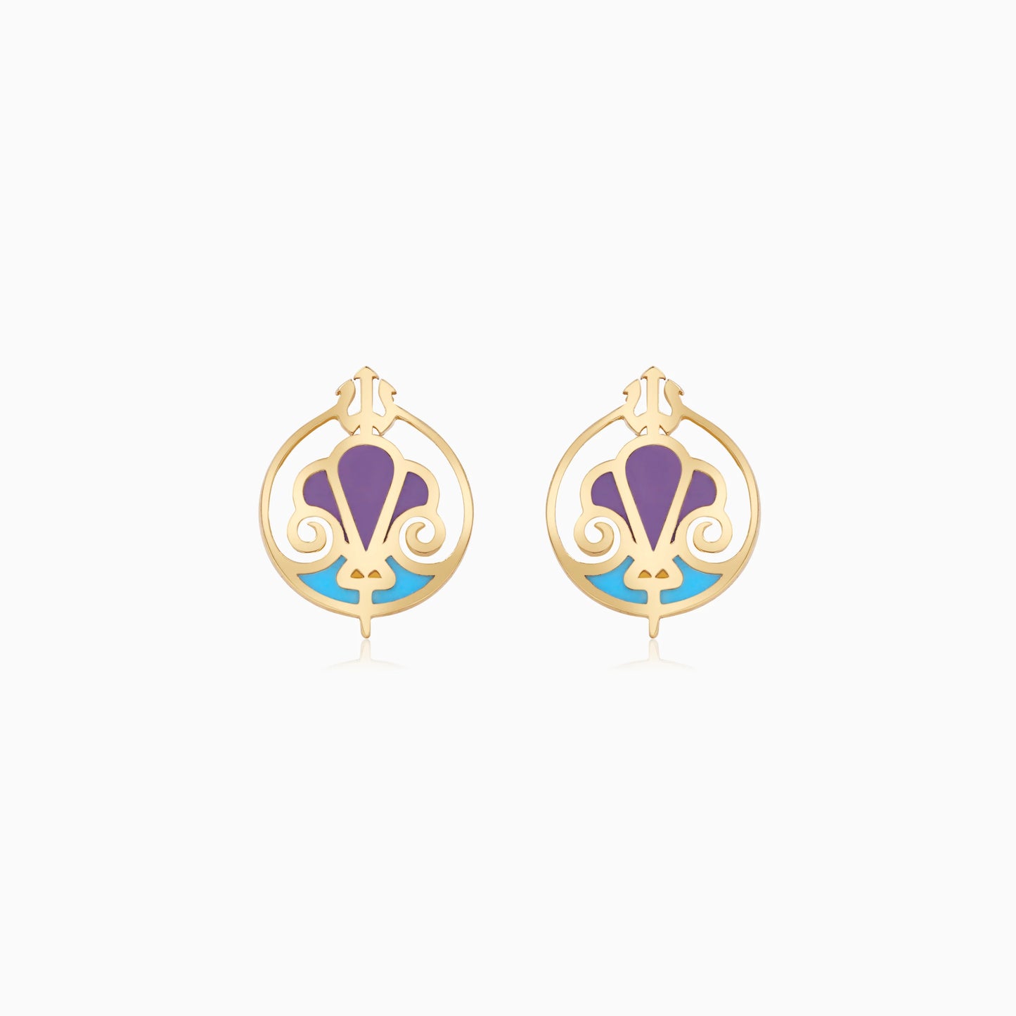 18k Yellow Gold Disney Princess Ariel Logo Earrings with Enamel | Disney Collection