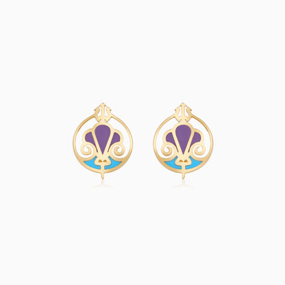 18k Yellow Gold Disney Princess Ariel Logo Earrings with Enamel | Disney Collection