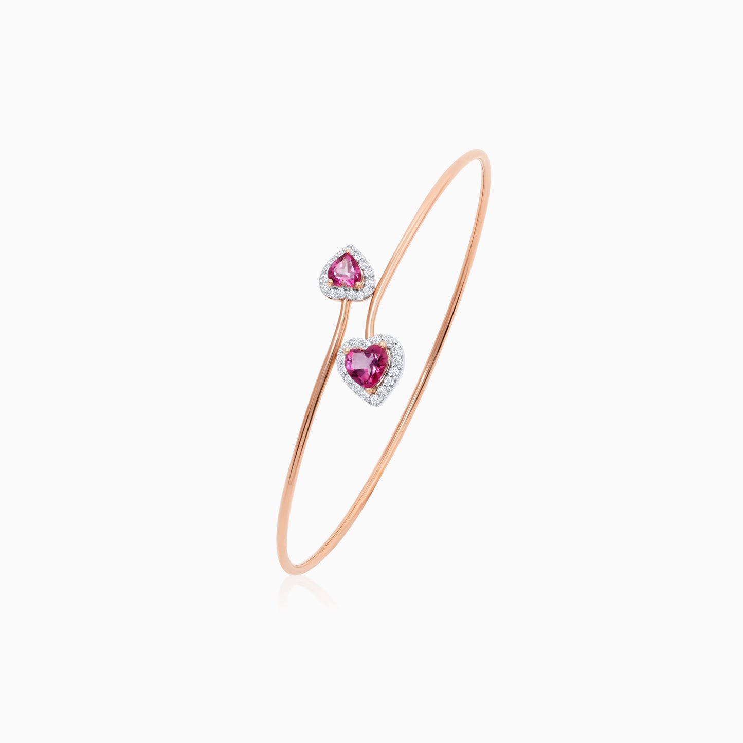 18K Rose Gold Heart Bangle with Pink Topaz and Natural Diamonds