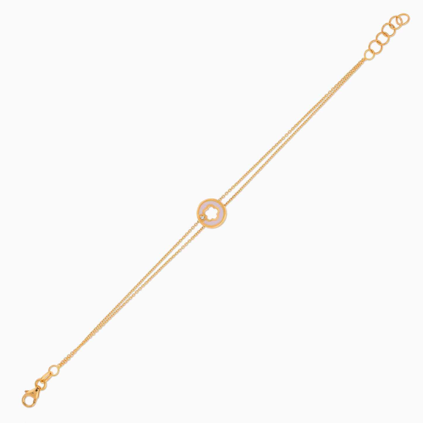 18K YELLOW GOLD BRACELET DECORATED BY NATURAL DIAMOND STONES AND PINK ENAMEL FOR KIDS