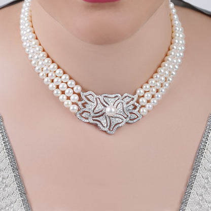 18K White Gold Chocker with a pearl and natural diamond | Danah Collection