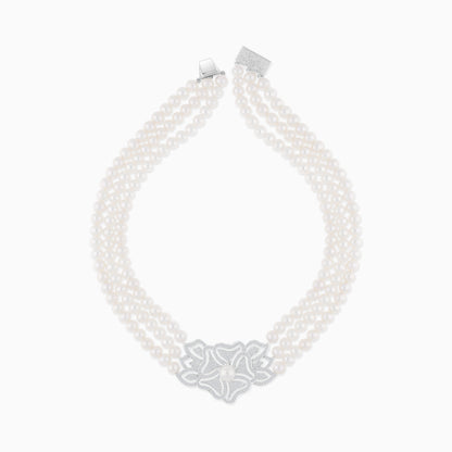 18K White Gold Chocker with a pearl and natural diamond | Danah Collection
