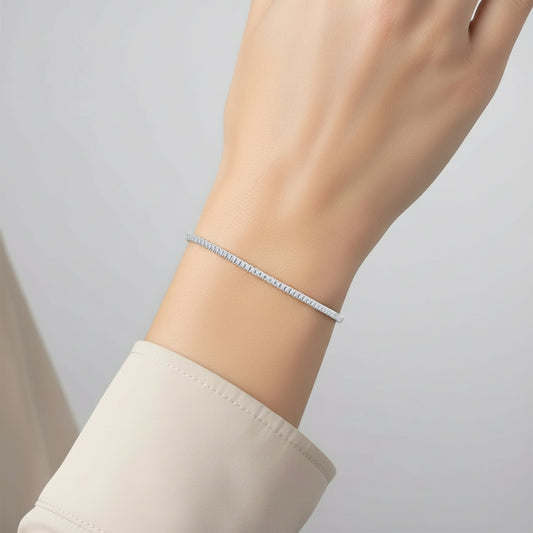 18K White Gold Decorated with Full Eternity Natural Diamond stones 1.0-carat Classic Setting Tennis Bracelet