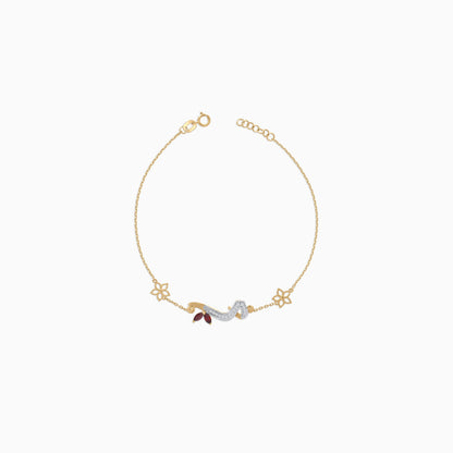Arabic Meem Bracelet in 18K Gold with Natural Diamonds & Garnet | Horoufi Diamond Collection