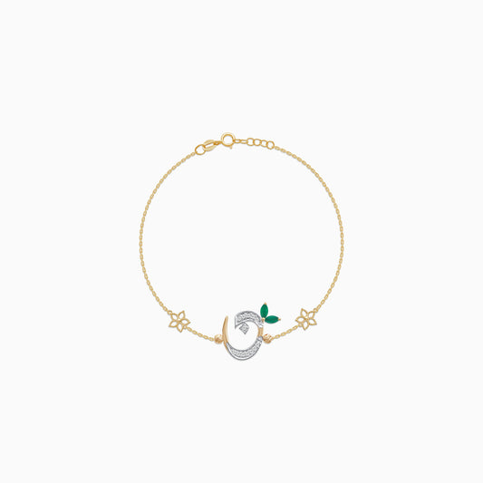 18K Yellow Gold Arabic 'Noon' Bracelet with Natural Diamonds & Green Agate | Horoufi Diamond Collection