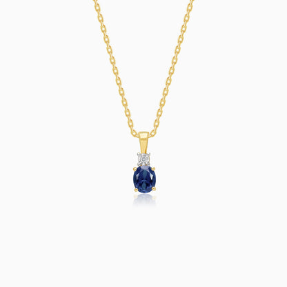 18k Yellow gold chain adorned with natural diamonds and a sapphire pendant | colour classic collection